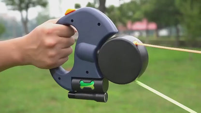 Retractable Dual Dog Leash with LED Light – 360° Swivel Reflective Double Lead for Small Dogs, Separate Brake Control, Poop Bag Holder